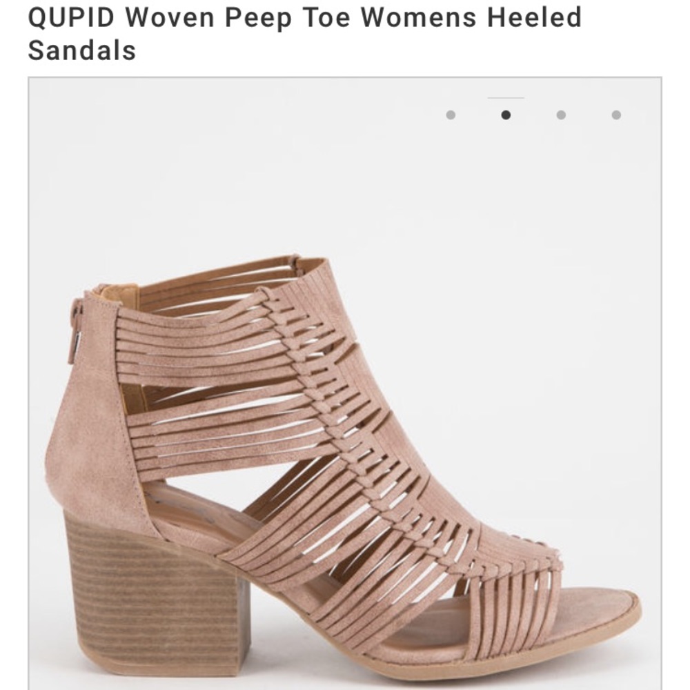 Qupid Woven Caged Peep Toe Heeled Sandals - Picture 5 of 7